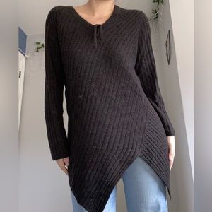 SANDWICH_ Dark Brown Ripped V Neck Long Sweater
